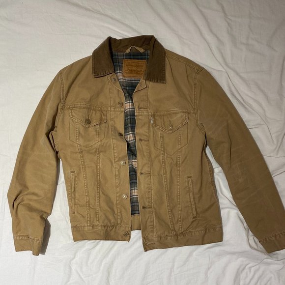 Flannel-Lined Trucker Jacket with Contrast Collar